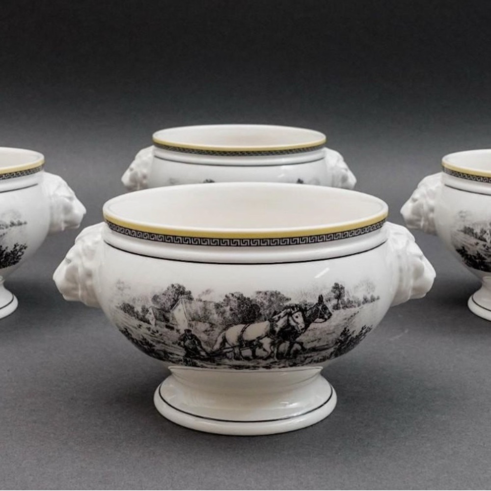 Set of 4 Audun Ferme Lion Head Soup Bowls by Villeroy And Boch New